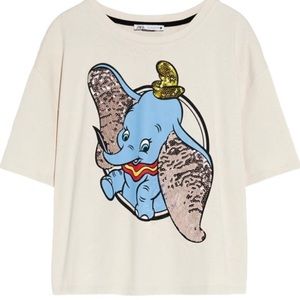 Zara Disney Dumbo Sequin Cropped Tee